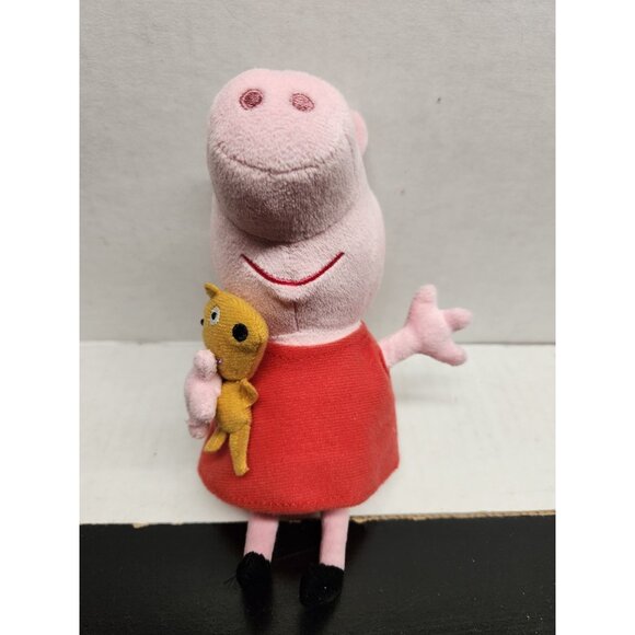Ty Peppa Pig Plush Toy With Teddy Bear 8" Soft Pink & Red Stuffed Animal - Picture 1 of 9
